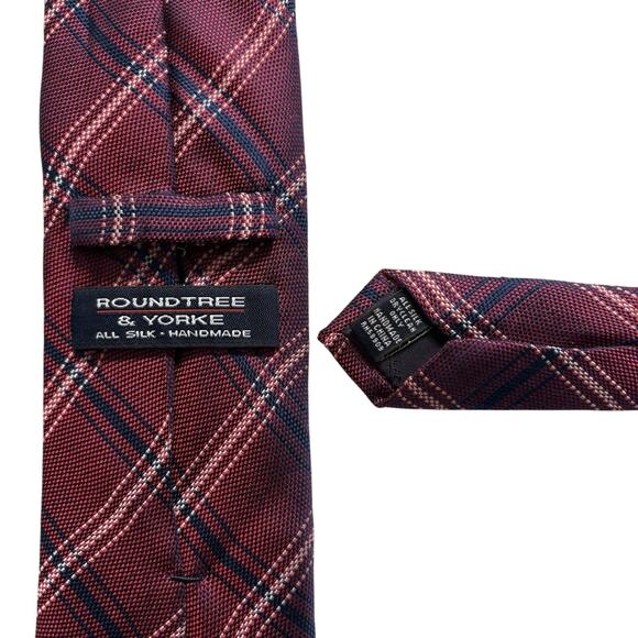 ROUNDTREE & YORK Vintage Silk Necktie Designer‎ Burgundy Checkered W3.25 L55 233 - Picture 2 of 5